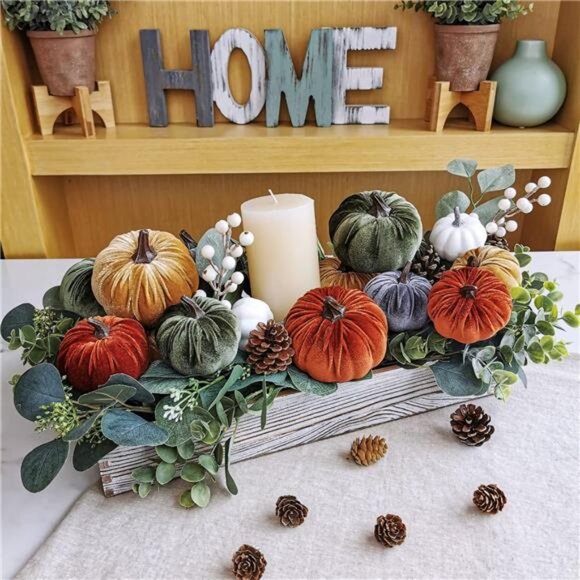 Fall Velvet Pumpkins Set 16 Assorted Rustic Thanksgiving Halloween Table Decor - Picture 4 of 8